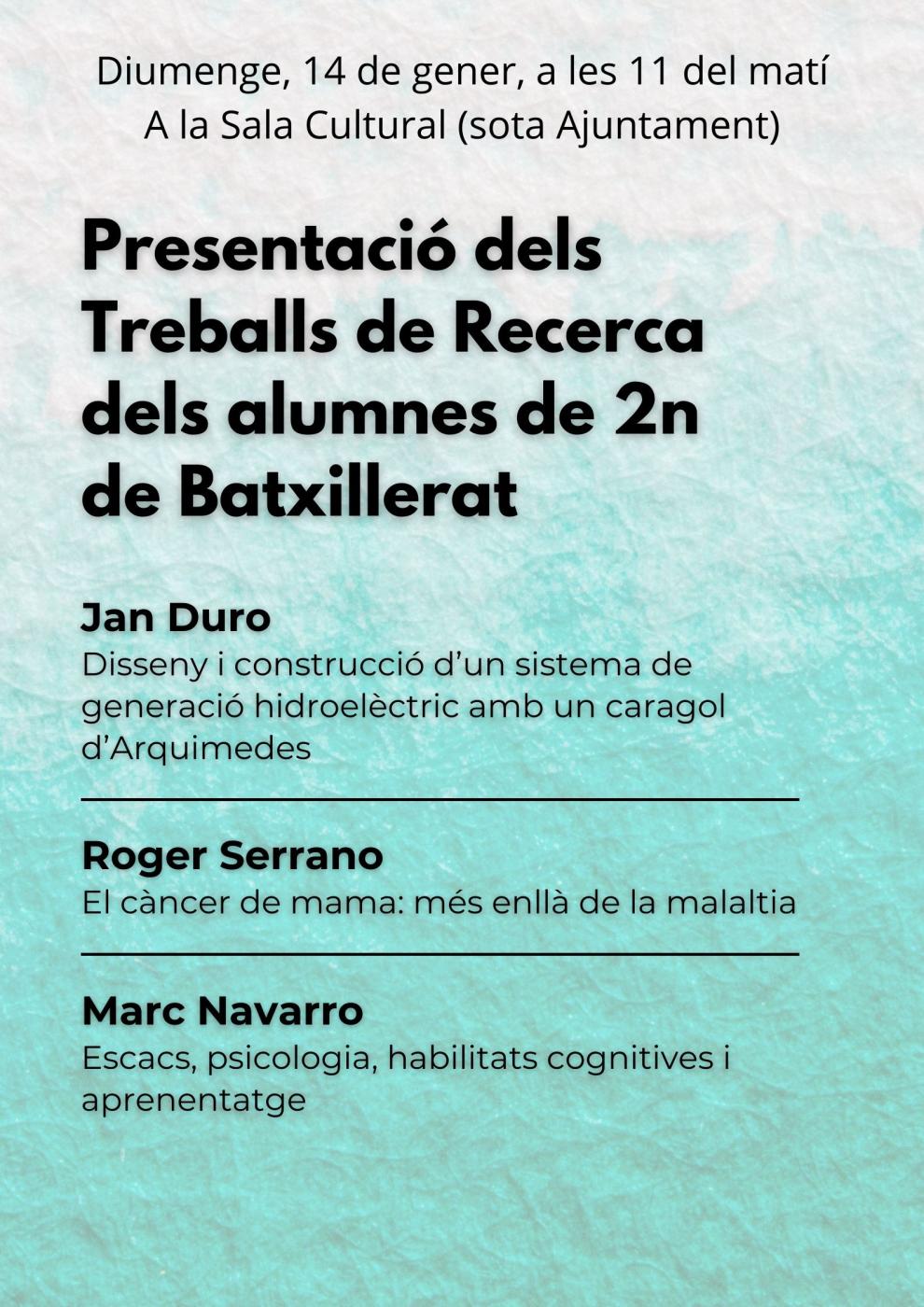 Presentació de Treballs de Recerca d'alumnes de 2n de Batxillerat